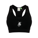 Brassière de sport noire avec logo Abbeville Gym blanc sur le devant