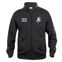 Veste zippée noire avec logos Abbeville Gym et VETA Sport blancs sur la poitrine, vue de face