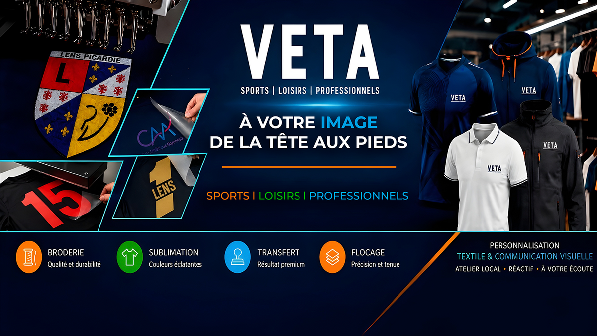 Bannière VETA avec vêtements personnalisés pour clubs, associations et professionnels